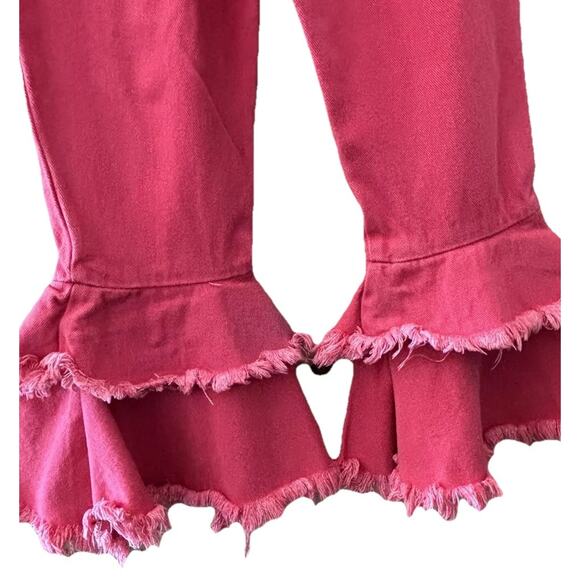 Girl Jeans Coral/Orange Distressed Christmas Tree Layered Bottom Size In Descrip - Picture 3 of 7